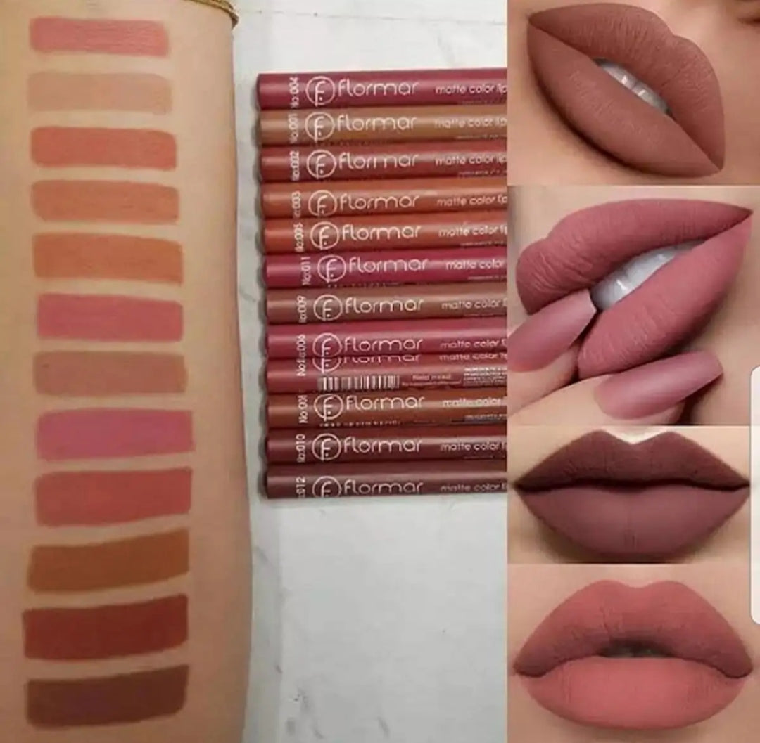Set Of 12 Pcs Matte Nude Colors Lip Liners Pigmented Lip Pencils