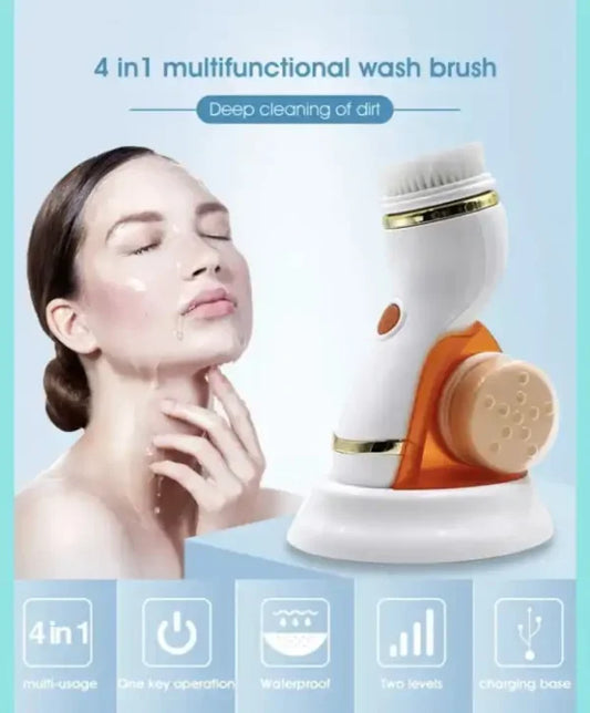 Cnaier 4 In 1 Electric Cleanser | Facial Cleansing Brush & Massager – Face Brush Set | Electric Rotating Face Scrubber For Deep Cleaning, Exfoliating, Blackhead Removing Ae-8286