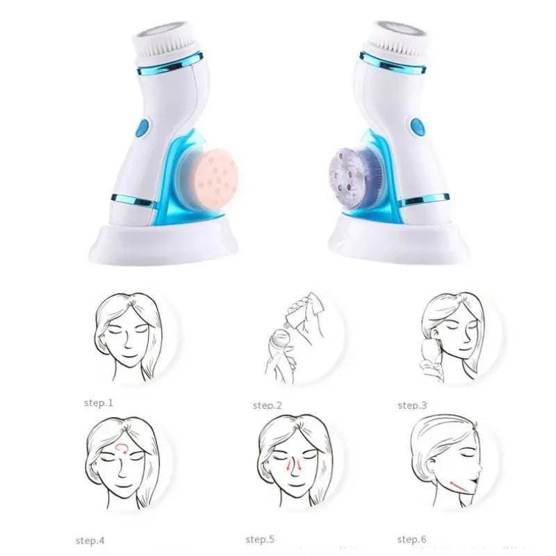 Cnaier 4 In 1 Electric Cleanser | Facial Cleansing Brush & Massager – Face Brush Set | Electric Rotating Face Scrubber For Deep Cleaning, Exfoliating, Blackhead Removing Ae-8286