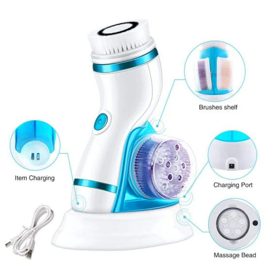 Cnaier 4 In 1 Electric Cleanser | Facial Cleansing Brush & Massager – Face Brush Set | Electric Rotating Face Scrubber For Deep Cleaning, Exfoliating, Blackhead Removing Ae-8286