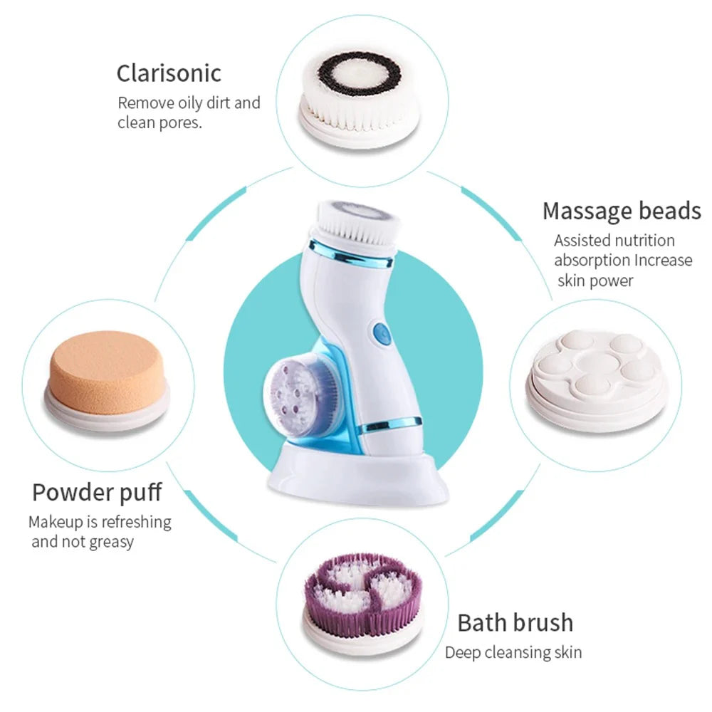 Cnaier 4 In 1 Electric Cleanser | Facial Cleansing Brush & Massager – Face Brush Set | Electric Rotating Face Scrubber For Deep Cleaning, Exfoliating, Blackhead Removing Ae-8286